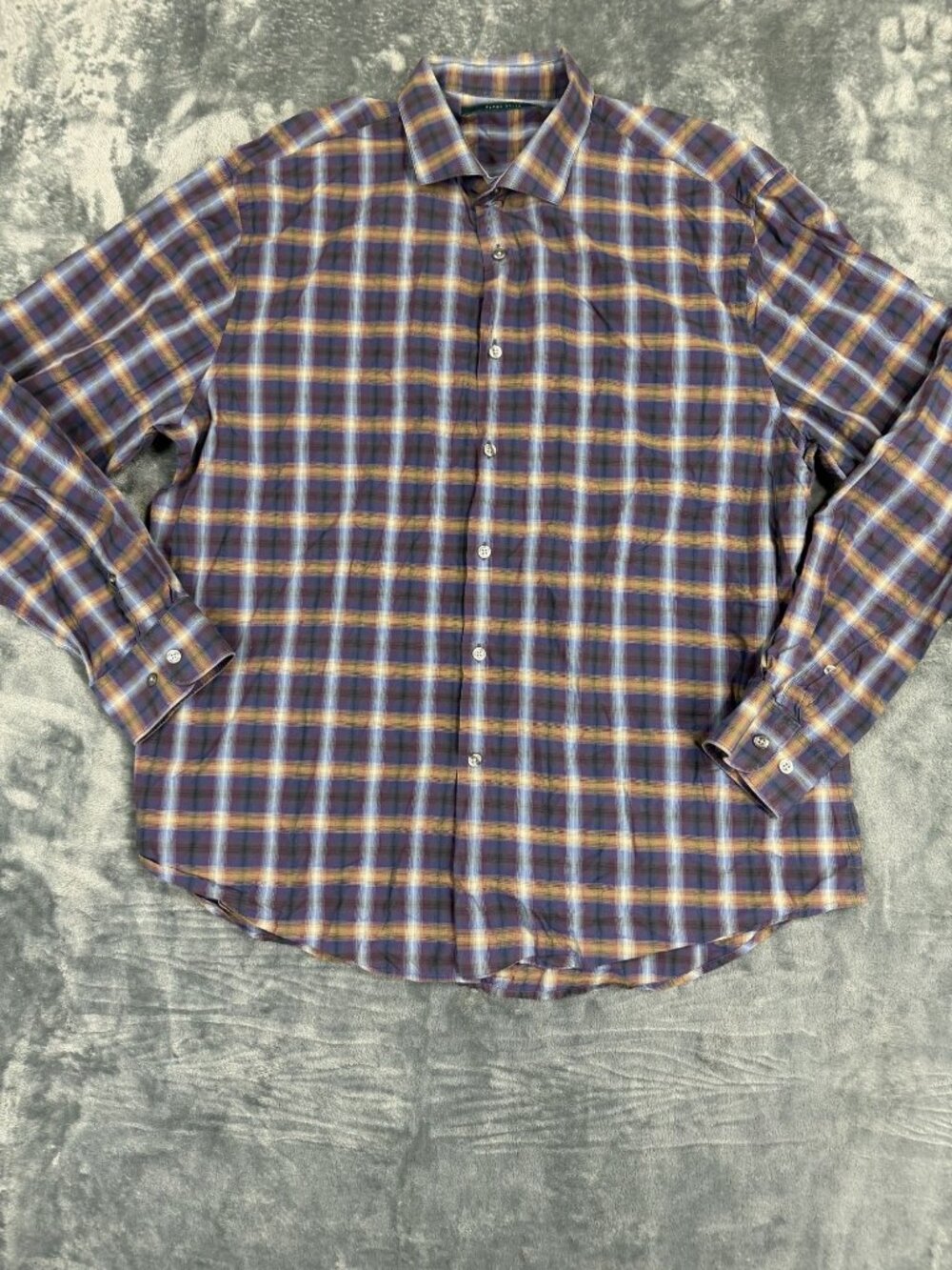 Perry Ellis Mens XXL Multicolor Plaid Long-Sleeve Button-Down Shirt